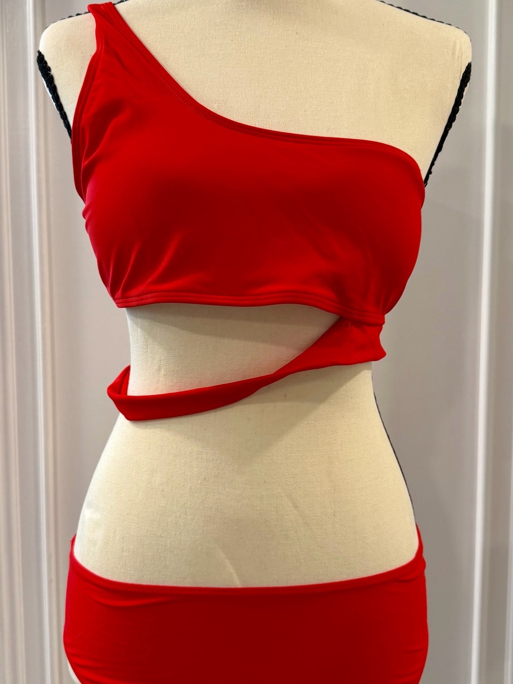SHEIN Red Asymmetric One-Shoulder Cutout Bikini Set